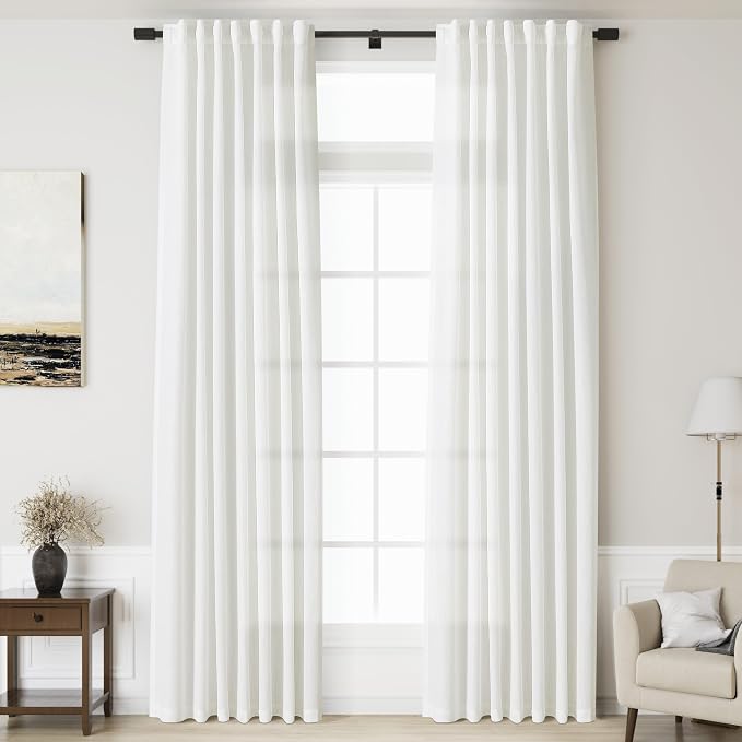 Linen Off White Curtains 135 inch Extra Long by Nanspring