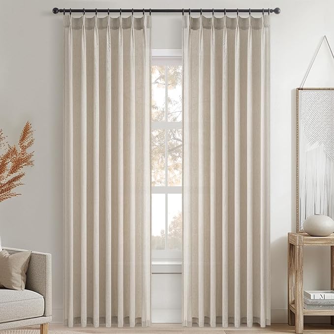 Topfinel Oatmeal Pinch Pleated Linen Curtains 84 Inch Length 1 Panels - Image 8