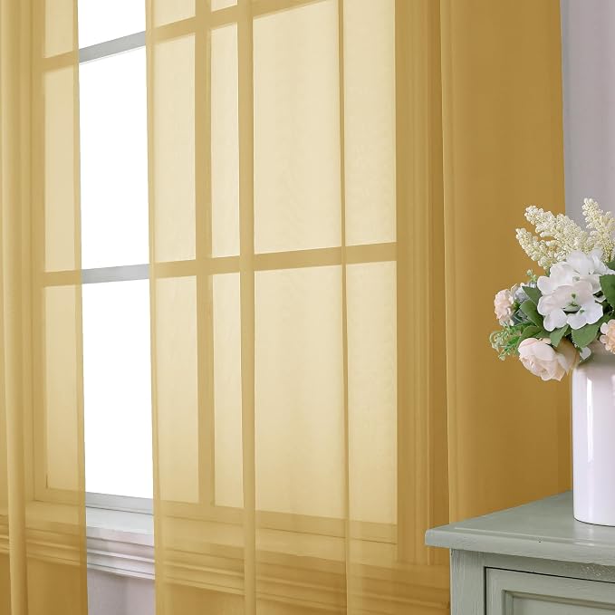 Aiyufeng Gold Sheer Curtains 72 Inch Length 2 Panels Set, Light Filtering Gold - Image 2