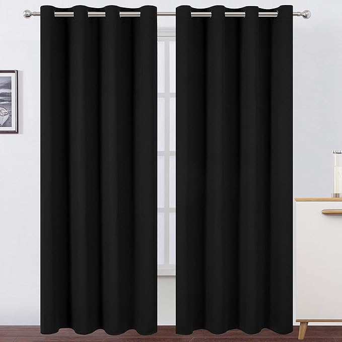 LEMOMO Blackout Curtains 52 x 108 inch/Black Curtains Set of 2 Panels/Thermal by Lemomo