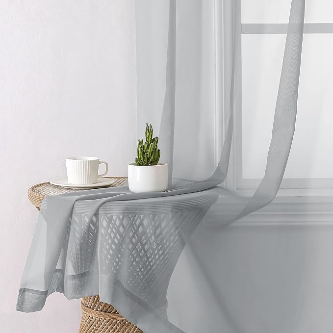 Aiyufeng Light Grey Sheer Curtains 45 Inch Length 2 Panels Set, Light Filtering - Image 4