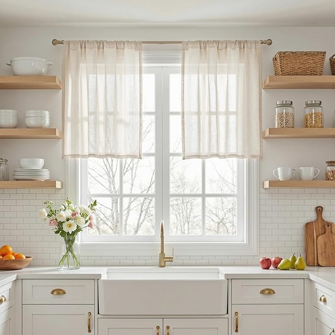 MYSKY HOME Natural Linen Curtains 30 Inches Long - Image 3
