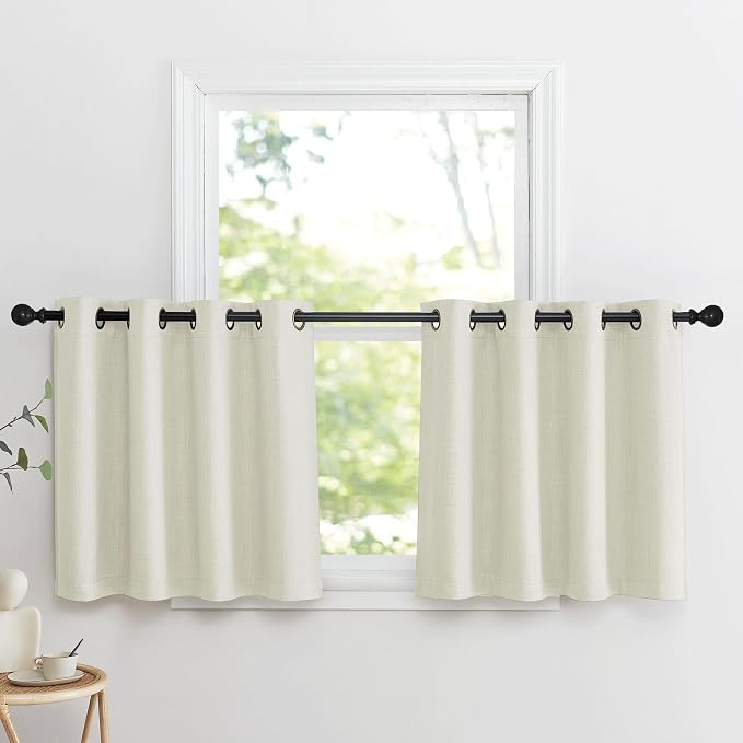 NICETOWN Natural Faux Linen Blackout Curtain Panels 24 inch Long, Thermal by NICETOWN