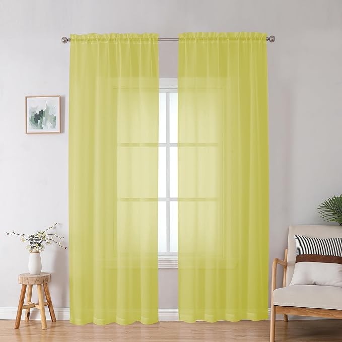 OWENIE Lemon Sheer Curtains for Bedroom Living Room 90 Inches Long, Elegant by OWENIE
