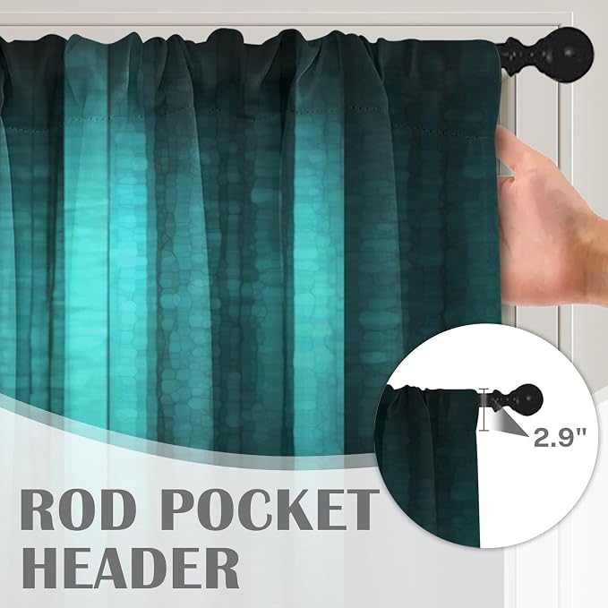 Emvency 2 Pack Valances Window Treatments, Teal Striped Abstract Glass Texture - Image 5
