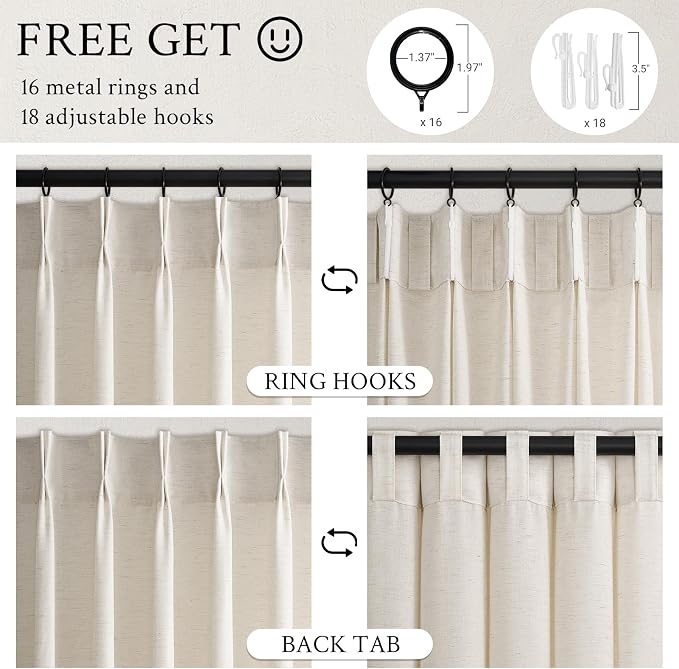 Topfinel Pinch Pleated Curtains 90 Inches Long 2 Panels Set, Birch Semi Sheer - Image 6