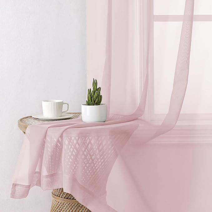 Lecloud Blush Pink Sheer Curtains 72 Inches Long 2 Panels, Lightweight Dual Rod - Image 7