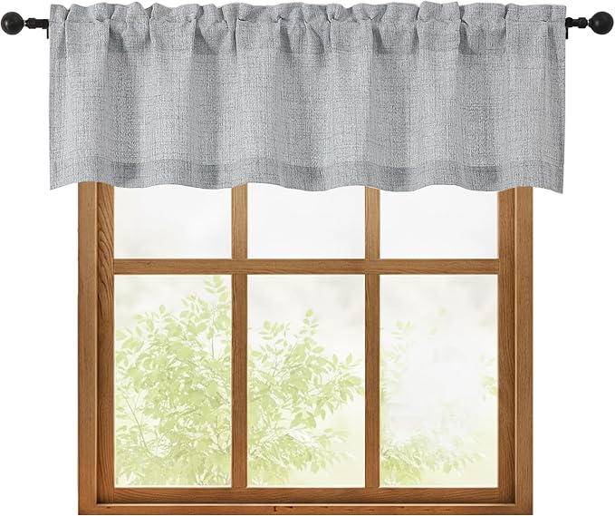 OWENIE Grey Valances for Windows 1 Pcs, Light Filtering Textured Farmhouse by OWENIE