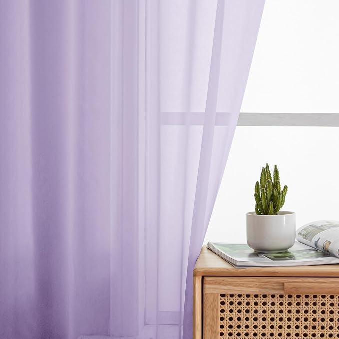 OWENIE Light Purple Sheer Curtains 54 Inch Length 2 Panels Set, Rod Pocket - Image 2