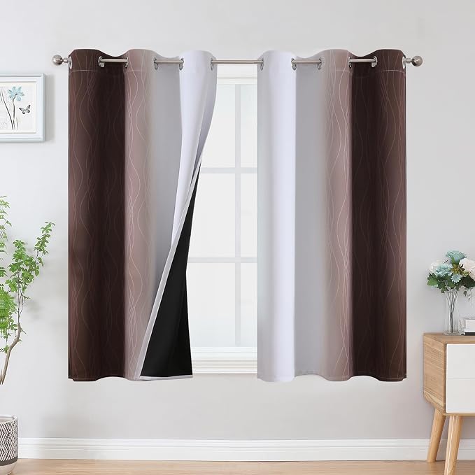 Estelar Textiler Brown and Greyish White Ombre Blackout Curtains 54 Inch Length by ESTELARTEXTILER