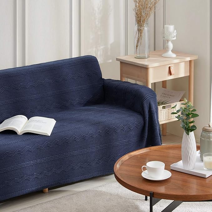 BOURINA Navy Throw Blanket 50 x90 Inches Throw Textured Solid Soft Sofa Throw - Image 5