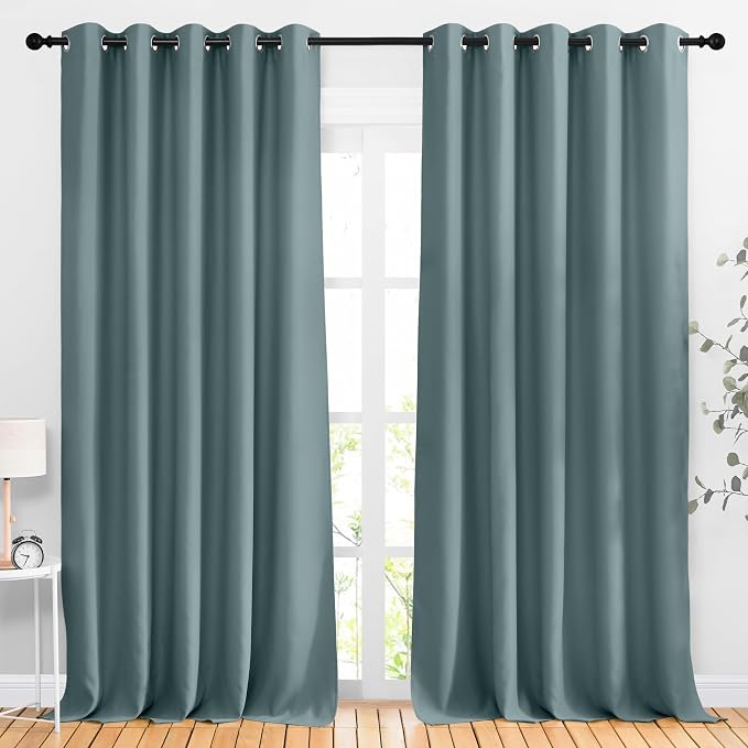 NICETOWN Greyish Blue Room Darkening Curtains 90 inch Length by NICETOWN