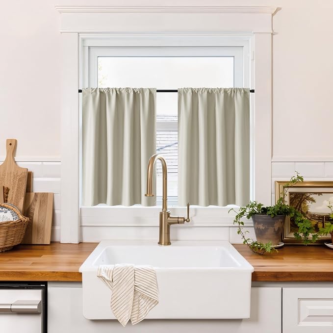 RYB HOME 100% Blackout Basement Curtains 24 inches Long, Heat & UV Blocking by RYBHOME