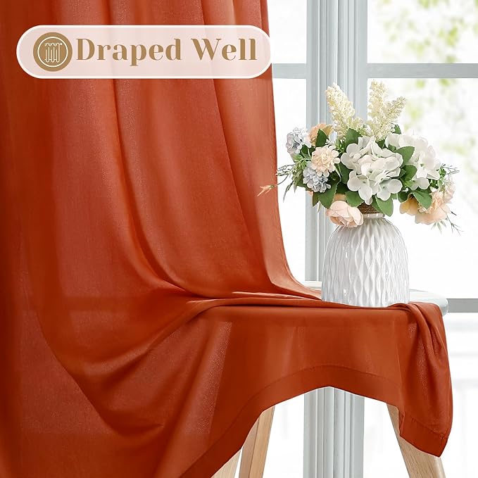 HOMEIDEAS Non-See-Through Fall Burnt Orange Privacy Sheer Curtains, 52 X 84 - Image 6