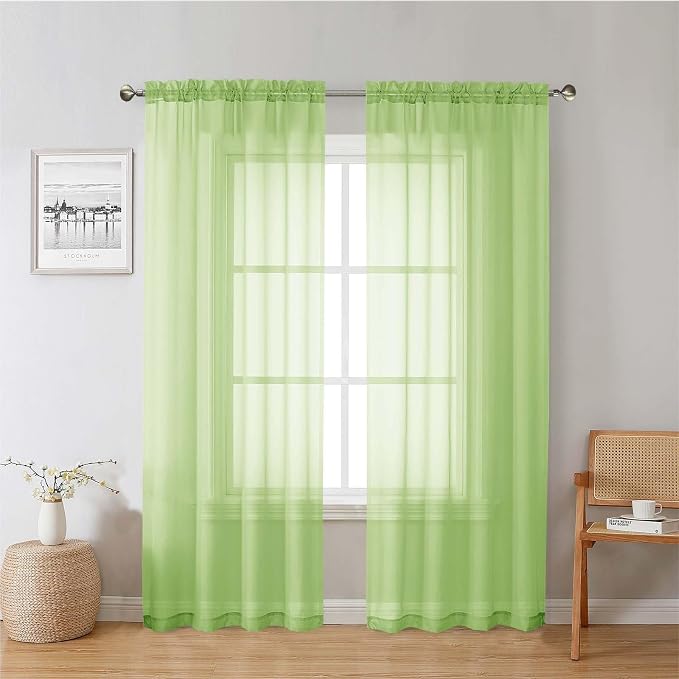 Lecloud Lime Sheer Curtains 78 Inches Long 2 Panels, Rod Pockets Light by Lecloud