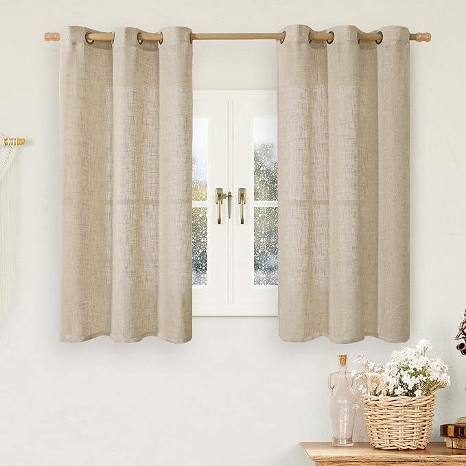 LAMIT Short Linen Curtains 45 Inch Long 2 Panels by LAMIT