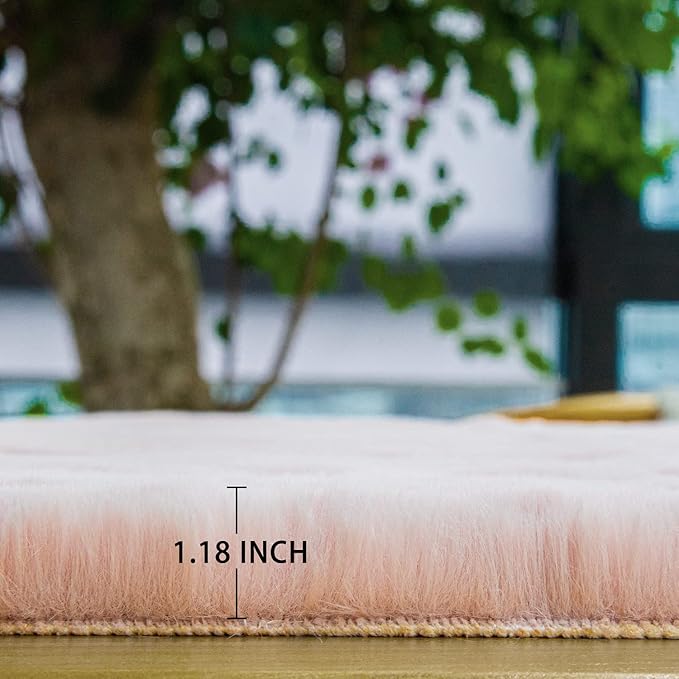 ORINOVA Pink Fuzzy Faux Washable Fluffy Fur Area Rugs - Image 6