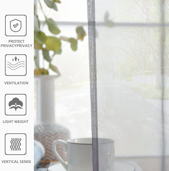 youleyar Solid Sheer Rod Pocket Curtain Voile Draperies 2 Panels White Beige - Image 6