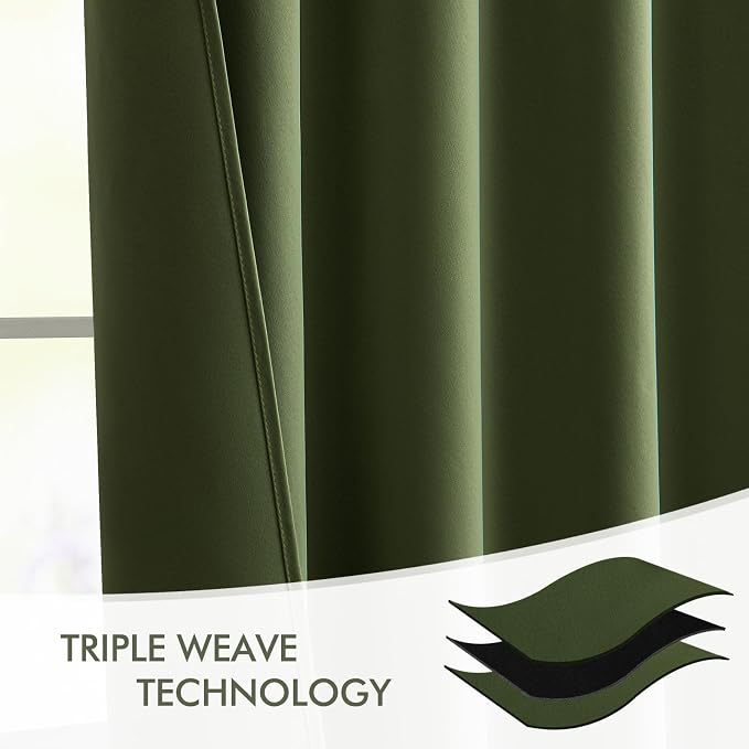 MIULEE Olive Green Back Tab Blackout Curtains 108 Inch Long 2 Panels Set - Image 7
