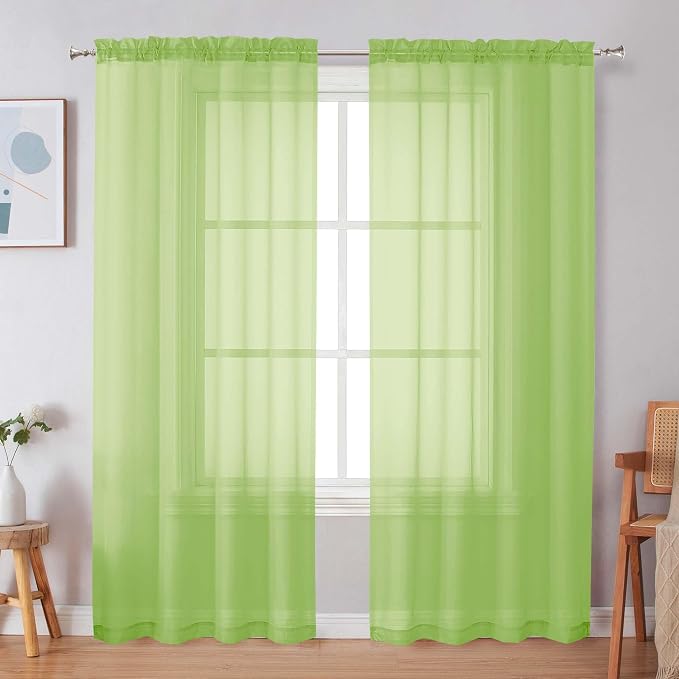Simplebrand Lime Sheer Curtains 72 Inches Long 2 Panels - Image 3