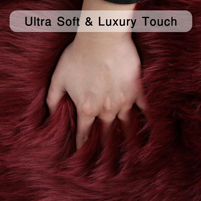 duduta Burgundy Faux Fur Rug 3x5 ft - Image 3