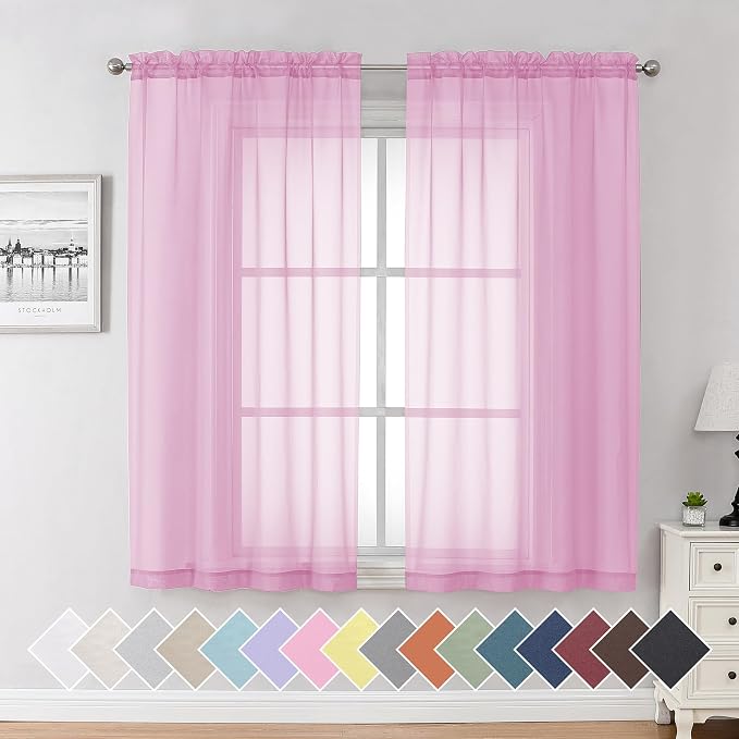 Aiyufeng Light Pink Sheer Curtains 63 Inch Length 2 Panels Set, Semi by Aiyufeng