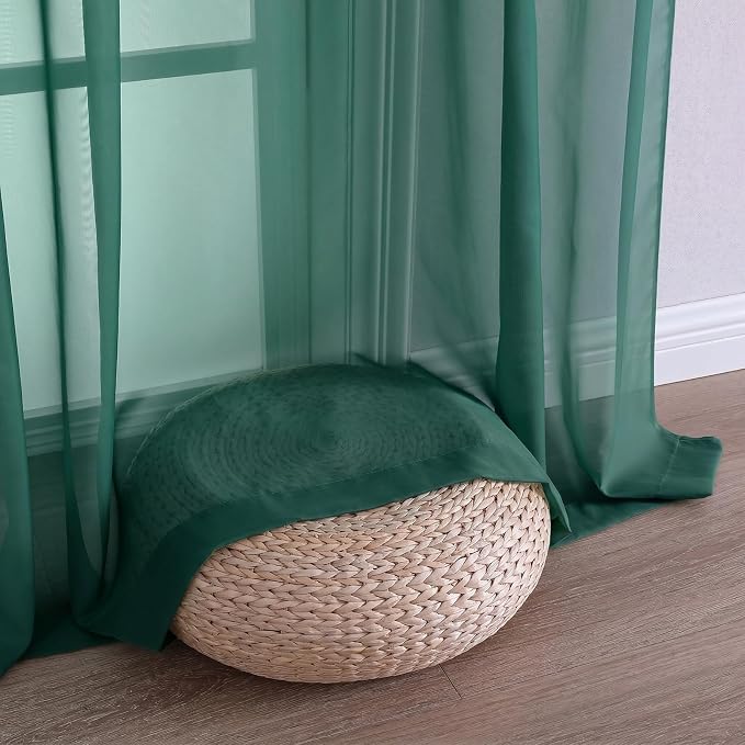 Hunter Green Sheer Curtains 72 Inches Long 2 Panels Set, Light Filtering Sheer - Image 6