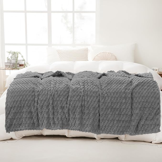 Puncuntex Grey Throw Blanket 50"×60" inches Fuzzy 3D Jacquard Decorative - Image 3