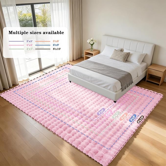 Pink Rabbit Plush Rug 5'x7', Fluffy Shaggy Area Rug - Image 8