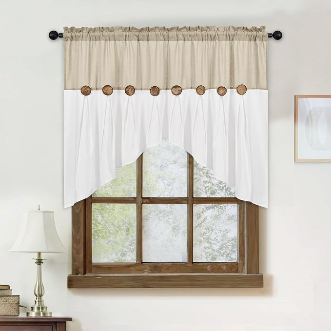 FRAMICS Farmhouse Swag Curtain, Boho Cotton Linen Valance Curtain, Rustic - Image 7