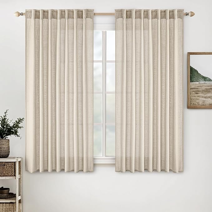 MIULEE Beige Linen Curtains 63 Inch Length 2 Panels by MIULEE