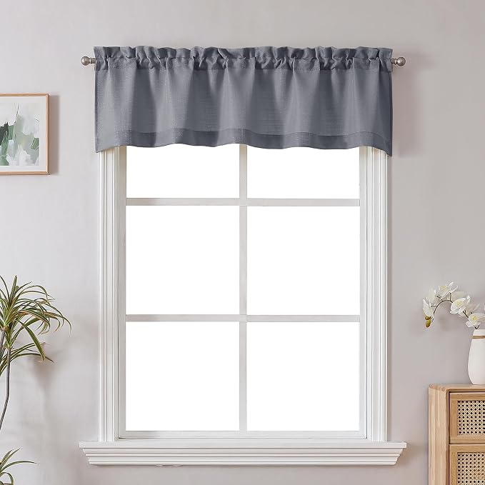 Chyhomenyc Dark Grey Valance for Windows, Light Filtering Faux Linen Solid by Chyhomenyc