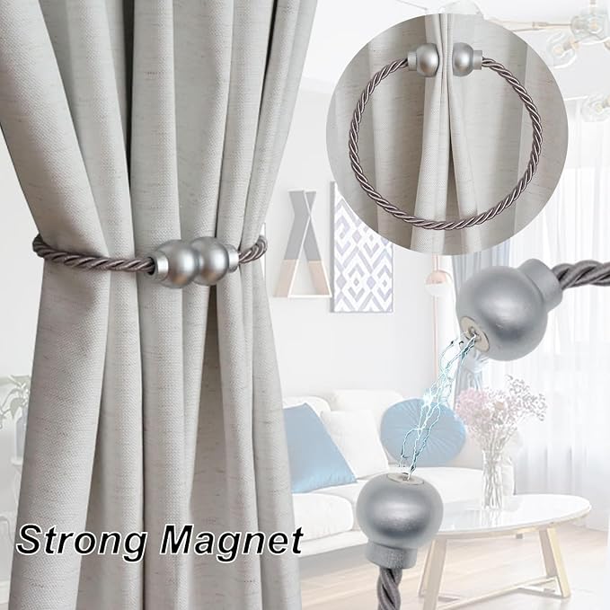 6 Pack Magnetic Curtain Tiebacks Modern Handmade Rope Curtain Tie Backs - Image 2