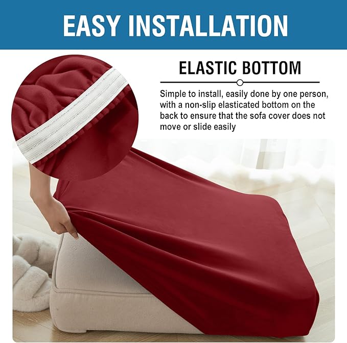 Couch Cover Stretch Velvet Sofa Cushion Cover 3-Piece - Image 7