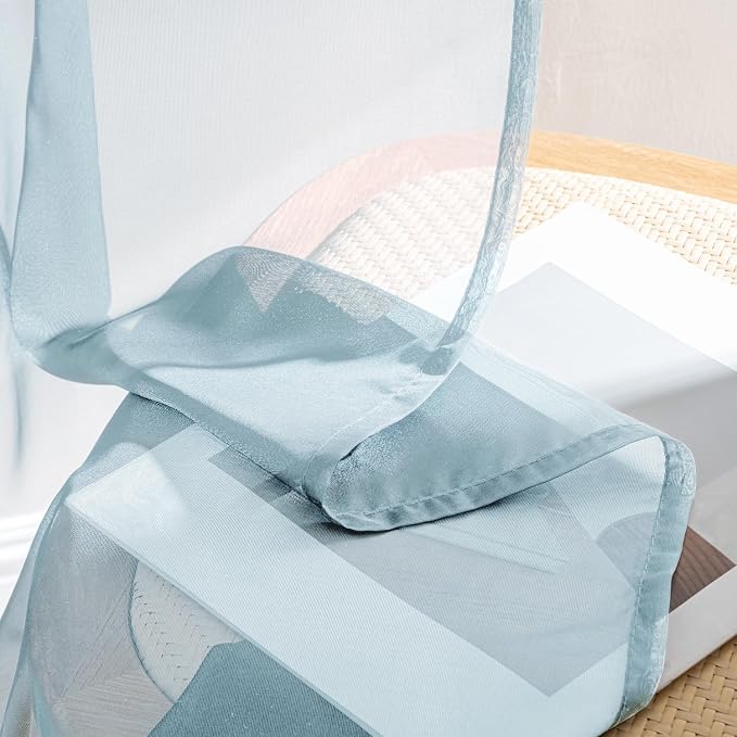 MIULEE Sky Blue Sheer Curtains 96 Inches Long, 4 Panels Set, Light Filtering - Image 7