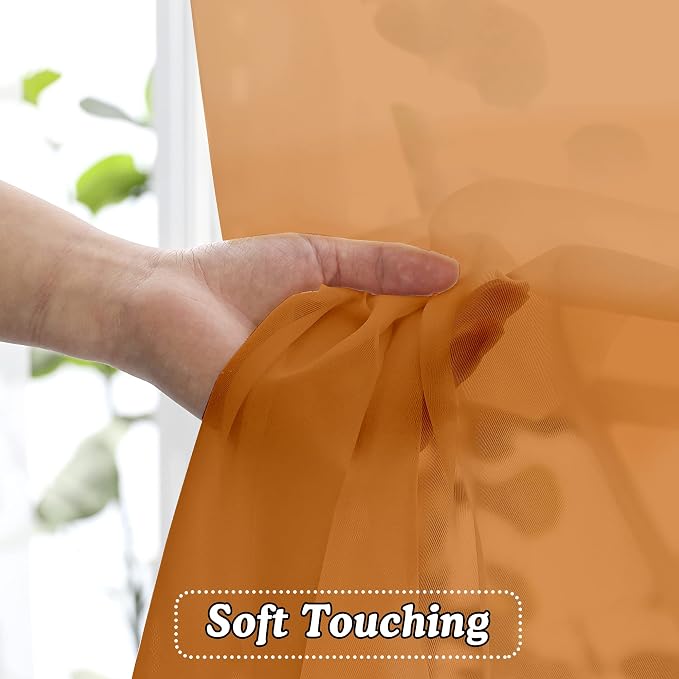 OVZME Orange Sheer Curtains 72 Inches Long 2 Panels - Image 5