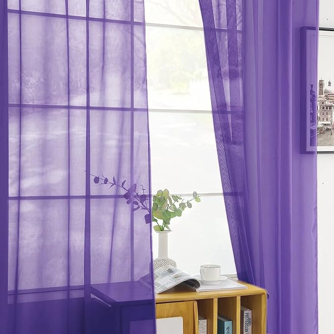 SpaceDresser Sheer Voile Window Treatment Rod Pocket Curtain Panels - Image 7