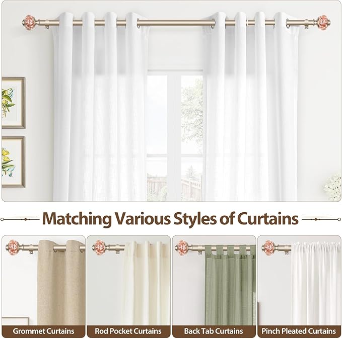 Curtain Rods for Windows 48 to 84 Inch, USFOOK 7/8 Inch Rose Gold Curtain Rod - Image 5