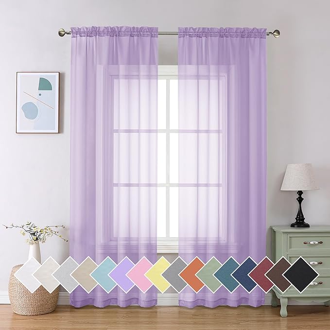 Aiyufeng Light Purple Sheer Curtain Panels Pair Sold 84 Inch Length, Light by Aiyufeng