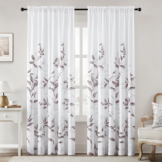 HOMEIDEAS Non-See-Through Dry Rose and White Privacy Sheer Curtains 52 X 84 by HOMEIDEAS