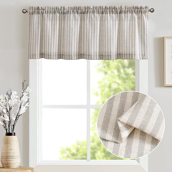 jinchan Valance Curtain Linen Textured Striped Window Curtain - Image 6