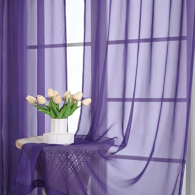 Purple Sheer Curtains 63 Inches Long 2 Panels Set, Light Filtering Sheer - Image 7