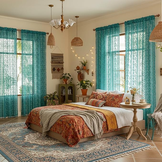 WAZZIO Boho Lace Curtains 2 Panels 84 Inch -Victorian Sheer Panel Drape French - Image 3