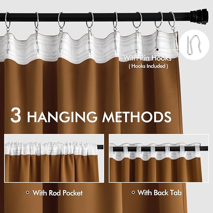 MIULEE Golden Brown Back Tab Blackout Curtains 63 Inch Length 2 Panels Set - Image 3