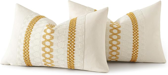 MIULEE Set of 2 Mustard Yellow Boho Decorative Lumbar Pillow Covers 12x20 Inch - Image 8