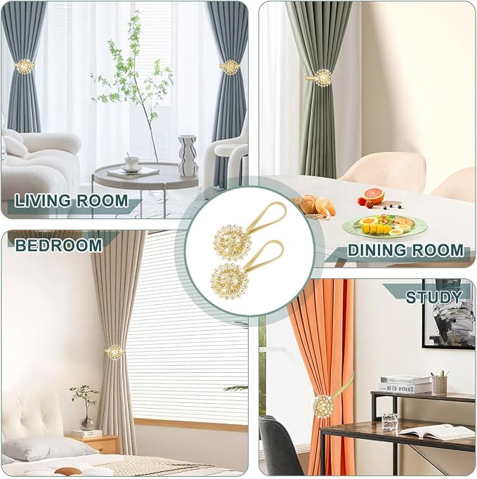 AULEEP Magnetic Curtain Tiebacks, 4 Pack Magnetic Crystal Decorative Drapes - Image 7