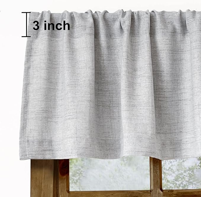 2 Pack Faux Linen Valance for Windows Kitchen Living Room Valances Rod Pocket - Image 2
