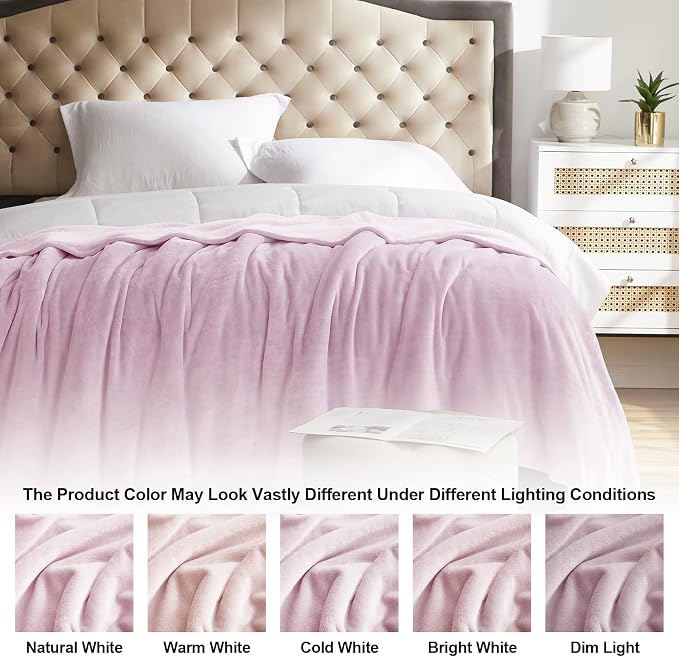 Fleece Blanket Twin Size Pink Lightweight Super Soft Cozy Luxury Bed Blanket - Image 5