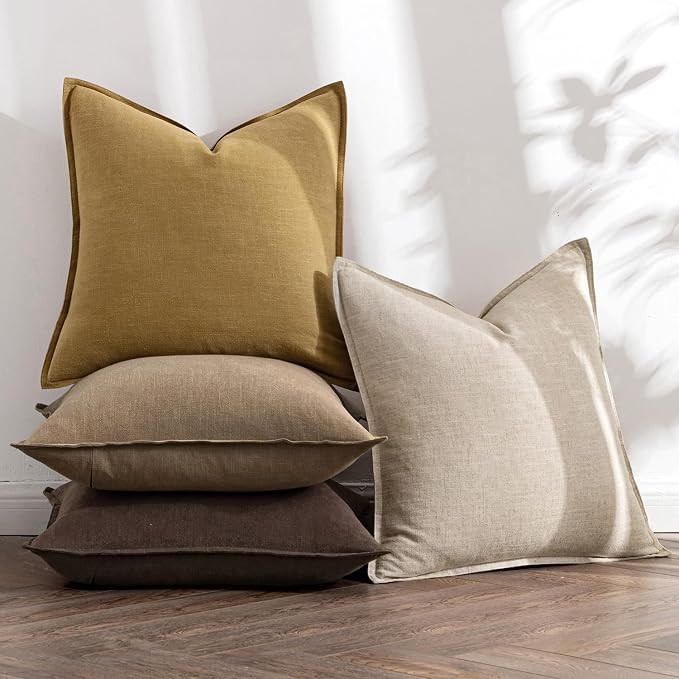 MIULEE Neutral Gold/Brown Linen Pillow Covers Pack of 4 Decorative Natural - Image 5