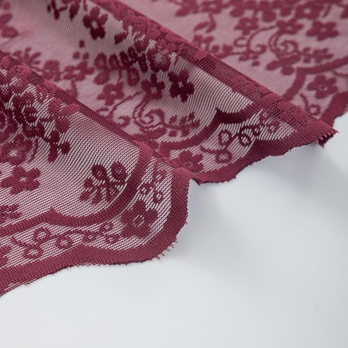 YJ YANJUN Vintage Lace Curtains 84 Inches Long- Elegant Floral Maroon Sheer - Image 7